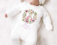 Personalised 1st Easter Baby Girl Sleepsuit - Newborn Rabbit Rompersuit Gift - C