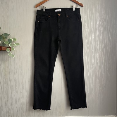 Black Jeans Loft LOFT Modern Straight Crop High Rise Raw Hem Black