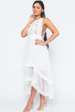 White Organza Lace Cocktail Dress Size Small High Low Maxi Dress Travel