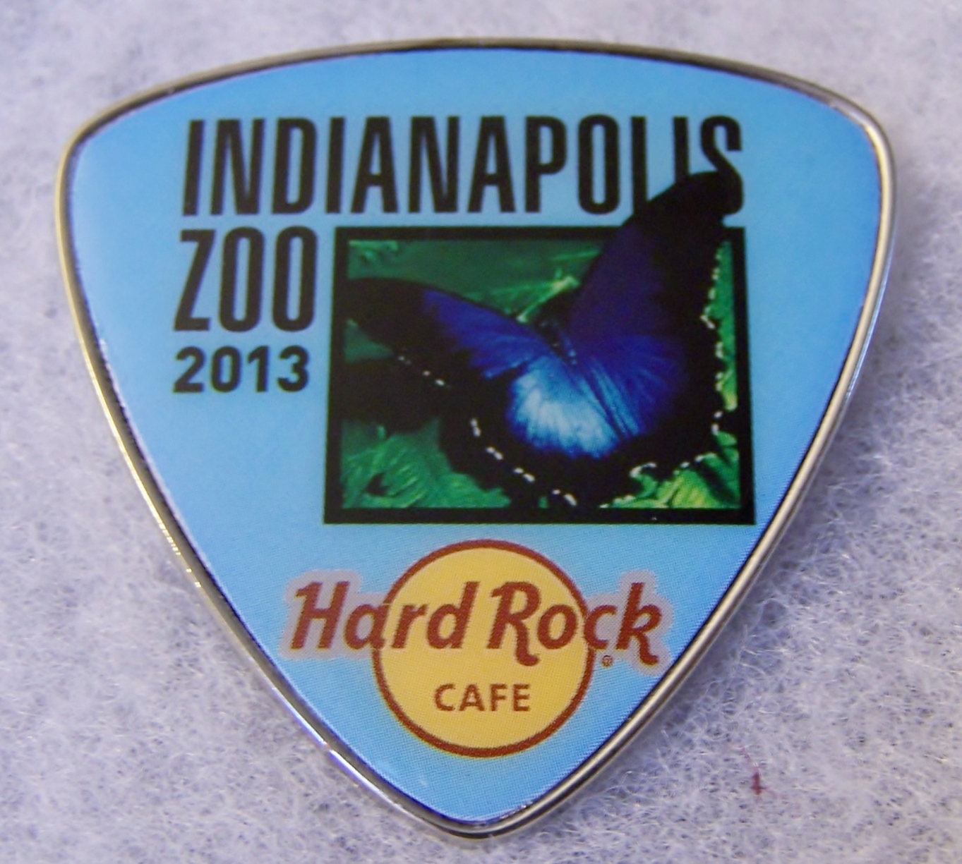 HARD ROCK CAFE INDIANAPOLIS ZOO BLUE GUITAR PICK WITH BUTTERFLY PIN # 72915
