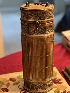 Antique Bamboo Storage Canister 13 1/2 Inches Tall X 4inch Wide.