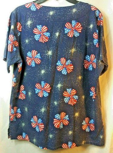 Landau Women's Scrub Red/White/Blue Bow's Size L - Picture 2 of 5