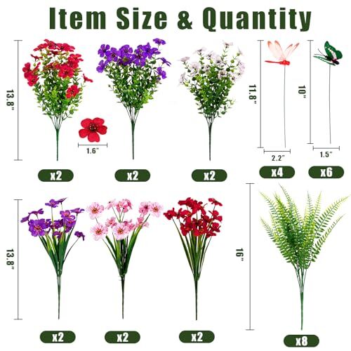 30PCS Artificial Fake Flowers Plants Indoor Outdoor - Faux Spring Decorations - Picture 5 of 8