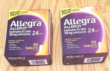 180 Allegra Allergy 24 Hr  180mg Tablets Exp 9/26+ -New Factory Sealed Boxes