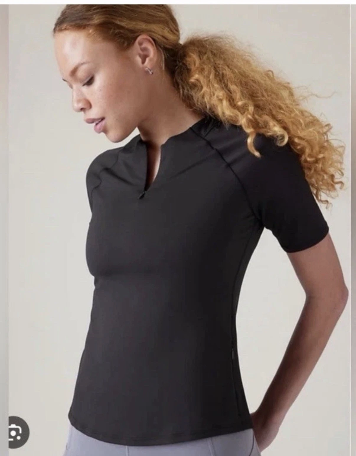 Athleta Women’s Black Sunchaser 1/2 Zip 3/4 Sleeve Black Tee L Large Golf MTB