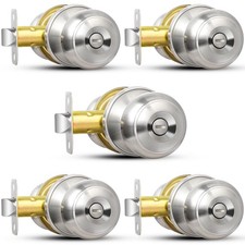 Privacy Door Knob, 5 Pack Brushed Nickel Round Keyless Doorknobs Interior/E...