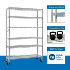 6 Tier Wire Shelving Heavy Duty Adjustable Metal Shelf Storage Rack with Wheels
