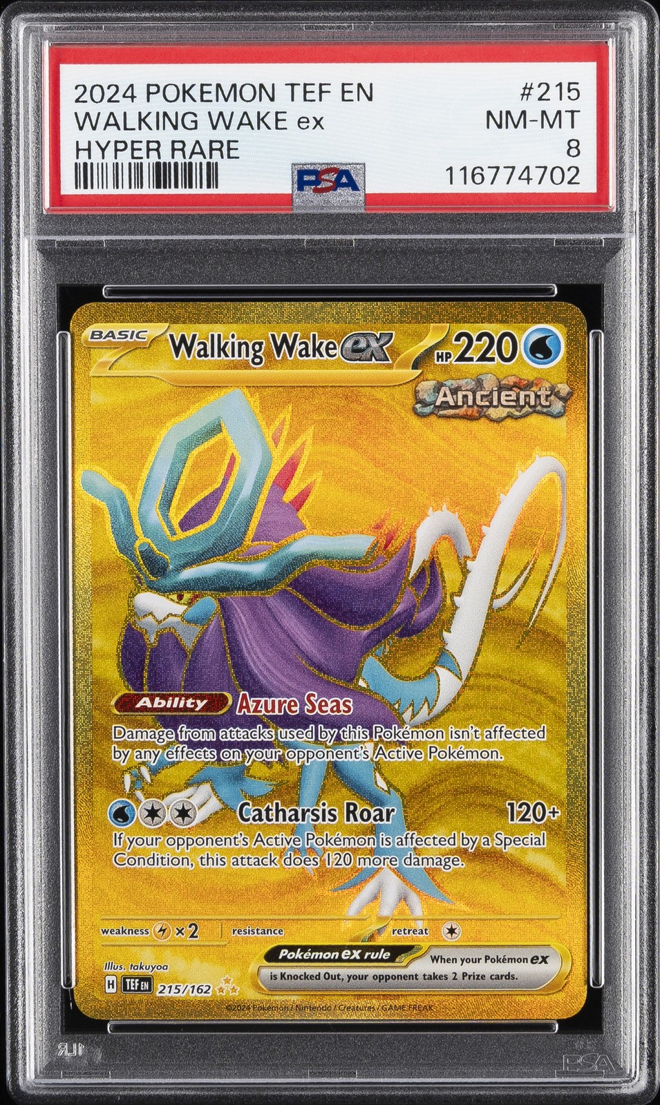 2024 POKEMON TEF EN-TEMPORAL FORCES HYPER RARE #215 WALKING WAKE EX PSA 8