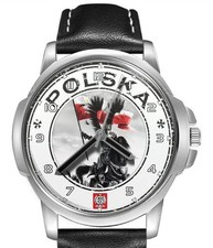 Orologio da polso Polonia bandiera polacca Polska cinturino in pelle quadrante grande regalo