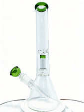 13" Tall Glass Bong Recycler Big Glass Water Pipe Green Smoking Beaker Bongs