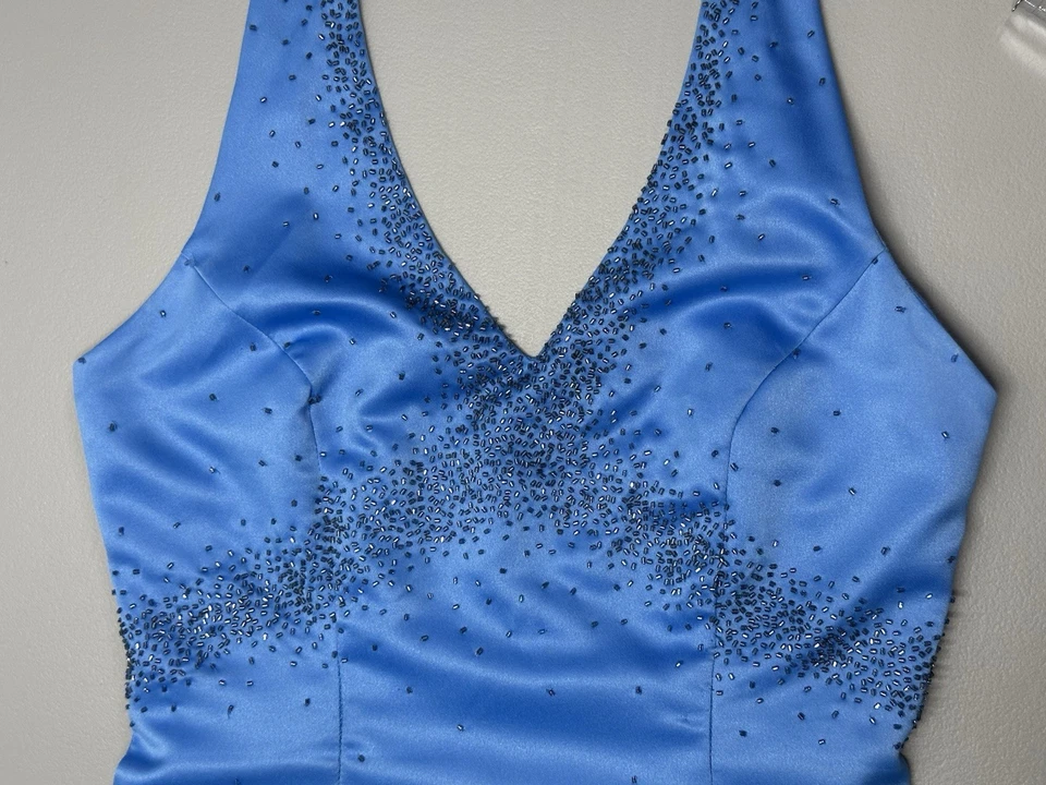 Винтажный Y2K выпускное платье мяч платье синий Золушка фея принцесса бисером с бретелью через шею 5/6 - Изображение 4 из 4