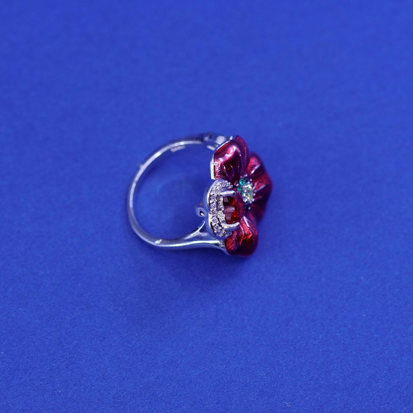 Size 6, Sterling 925 silver ring w/ ruby heart an… - image 6