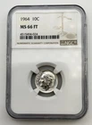1964-P Roosevelt Silver Dime 10C NGC MS66 FT Full Torch US GEM 90% Coin  BM1