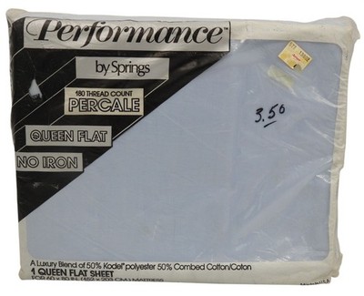 Performance by Springs Queen Flat Bed Sheet No Iron 180 Thread Count Light Blue