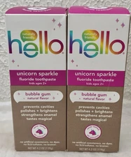 2 Hello Kids Unicorn Sparkle Toothpaste Bubble Gum 4.2 oz EXP 01/26 & 02/27