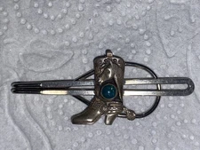 Vintage Sterling Silver Turquoise Cowboy Boot Tie Clip