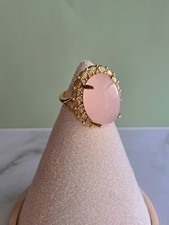 Rose Quartz Ring Vintage Gold Plated 14k With Cz Stainless Steel Jewelry Gift