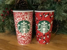 NEW 2016 Starbucks Christmas Light or Candy Cane Ceramic 12oz Tumbler Coffee Mug