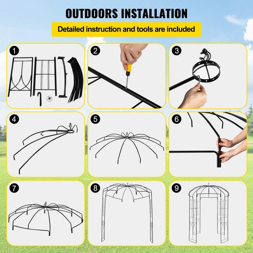 VEVOR Pavillon Gartenbogen Vogelkäfigform 2,4x2 m Hochzeit Garten Schwarz - Bild 6 von 12