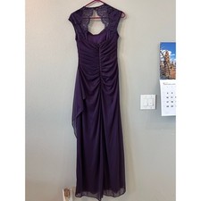 XSCAPE Lace Cap Sleeve Draped Evening Gown Purple Size 6