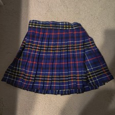 Scottish Kilt Shop Womens Wrap Around Pleated Mini Skirt Blue Tartan Plaid Sport