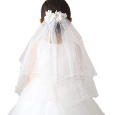 Girl's Two Layers Tulle First Communion Veil with Pearls for Wedding Party