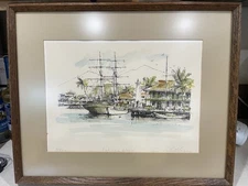 George Allen - Numbered and Signed Print - Lahaina Wharf - Maui Hawaii