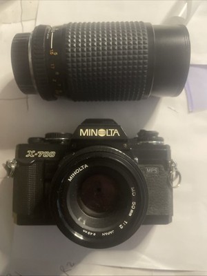 Minolta X-700 SLR Film Camera Kit w/ MD 50mm f/2 & Macro Zoom Lens - Untested