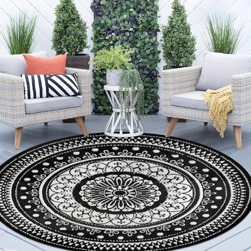 Reversible Outdoor Rugs 6Ft Round Patio Rugs Lightweight Plastic Straw Rug