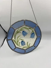 Blue Tulips Stained Glass Hanging Decor Piece Made In Germany 10” Floral