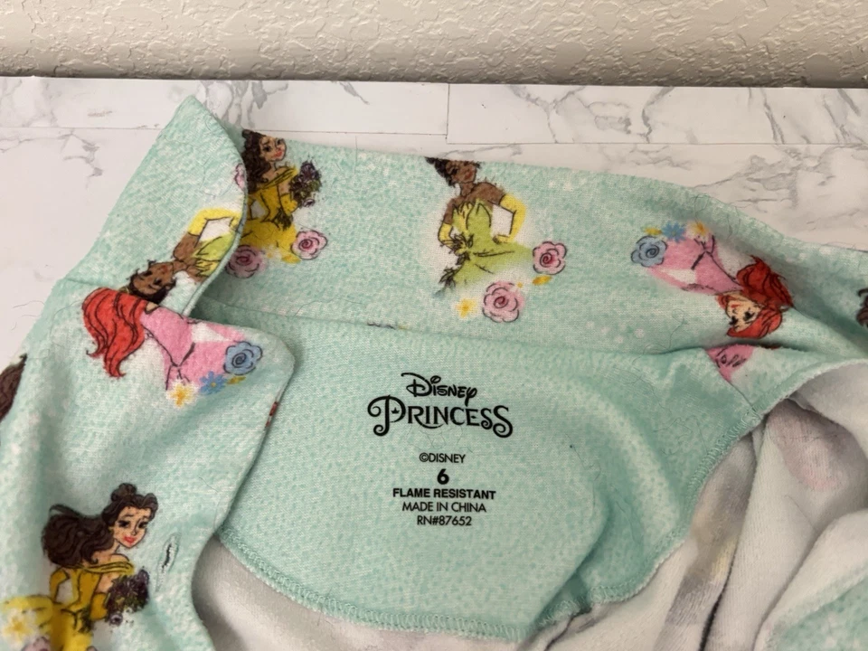 Juego de pijama polar de 2 piezas princesa Disney niñas talla 6 botón verde Ariel Belle G2 Foto 2 de 4