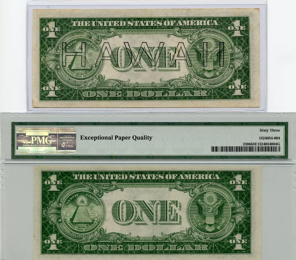 1935A $1 Silver Certificate WWII Emergency Notes Hawaii & N.Africa RARE FC BLOCK - Image 2 of 2