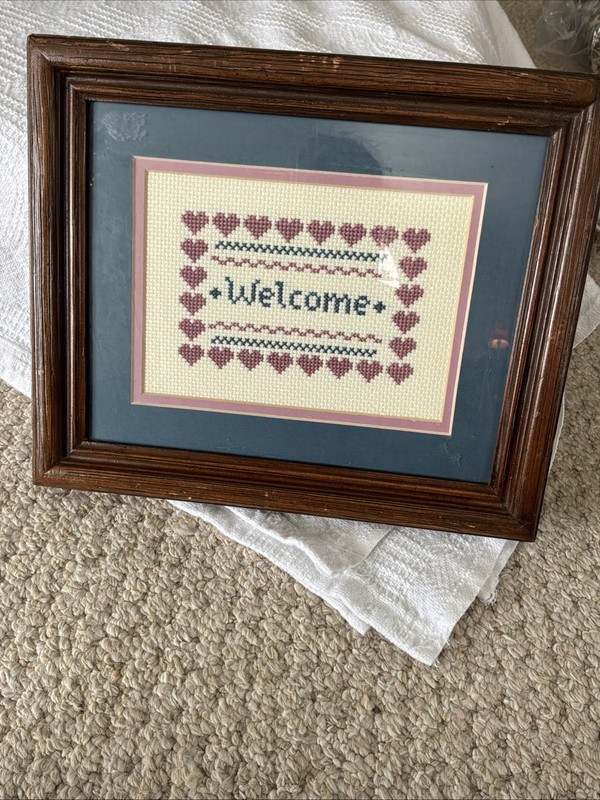 framed cross stitch vintage