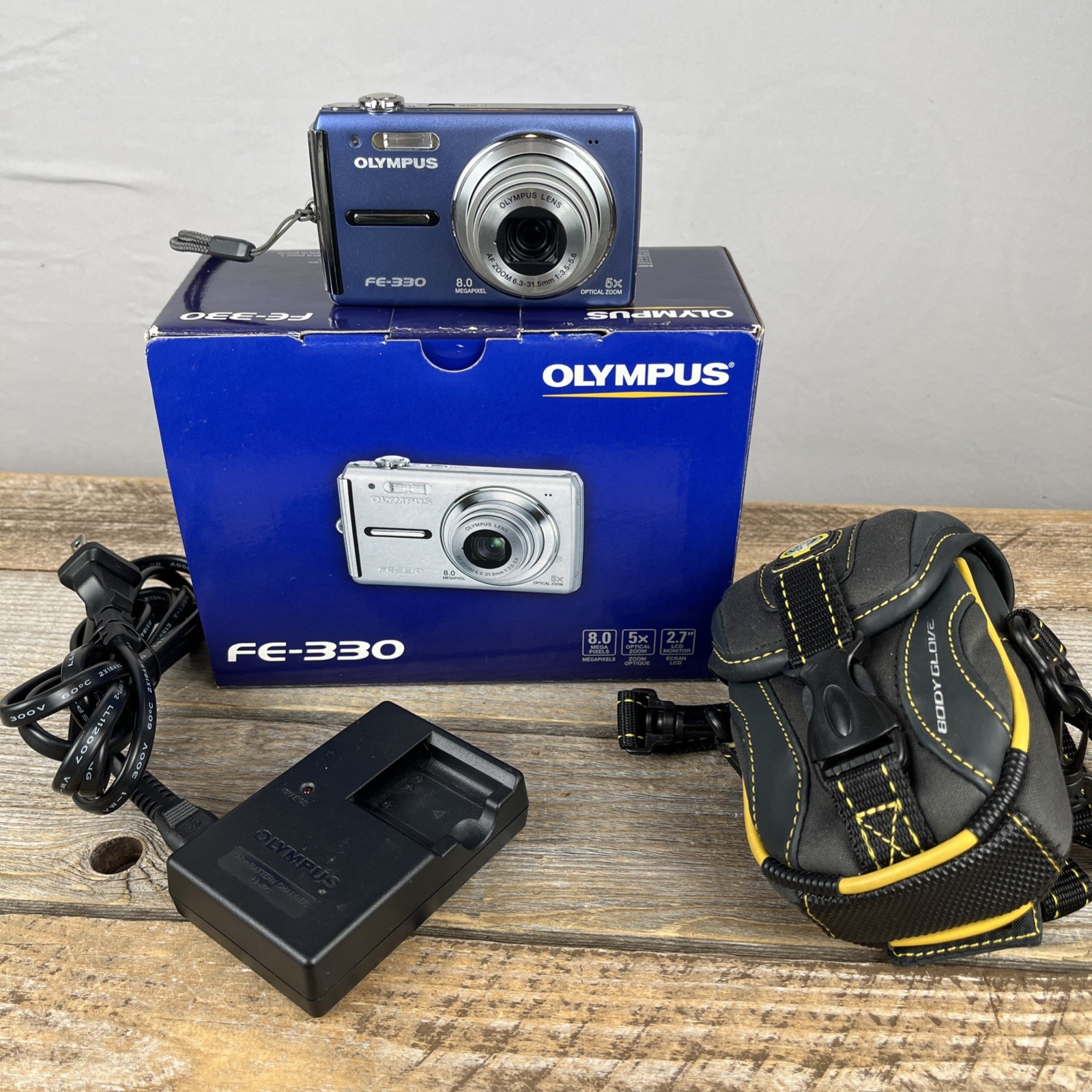 Olympus FE-330 8MP Digital Camera Blue 5x Zoom w/ Box Charger 1GB XD Card Tested