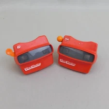 2pc Lot Vintage View Master 3D Viewer Red Slide Viewer Orange Handle #3754