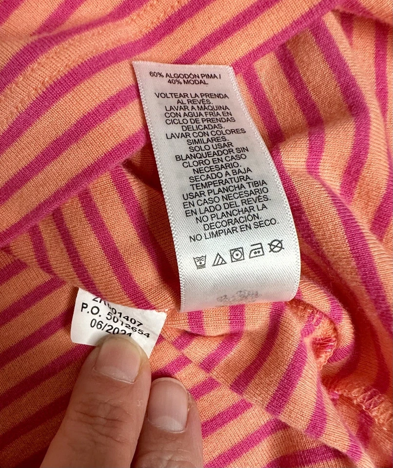 Vineyard Vines 女式船领珊瑚和热粉色条纹 3/4 袖衬衫 2XL — 第 2/4 张图片