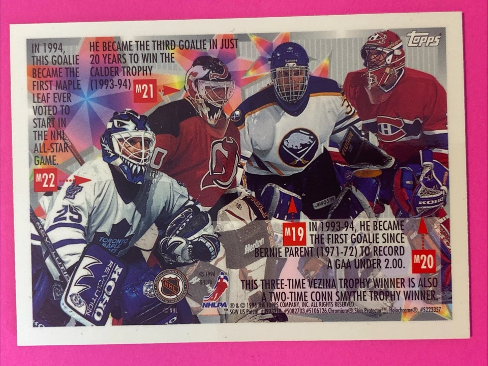 1995-96 Topps Mystery Finest Refractor #M22 Patrick Roy Montreal Raro Paralelo Foto 2 de 2