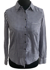 GAP Navy Blue White checked shirt Size XS The Shrunken boyfriend womens 