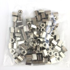 Image of M4 x 8mm Hex Threaded Spacers, Nickel Plated Brass, Standoff. Pack of 100.