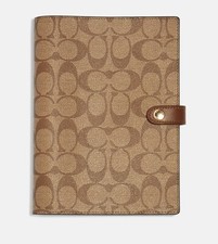 Coach Notebook Signature Canvas Leather Khaki Brown Snap New