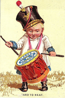 1880s Ont Spool Cotton Clark's Child Baby Drum Victorian Hard Trade Card Fantasy
