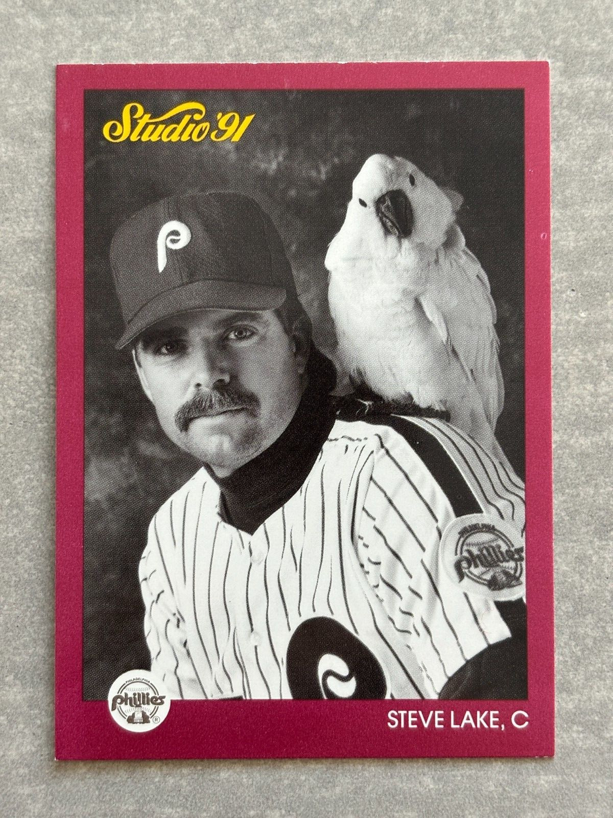 1991 Studio STEVE LAKE Phillies "Parrot on Shoulder" Funny Real Trading Card 216
