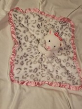 OKIE DOKIE PINK CAT PRINT SATIN RUFFLE SECURITY BLANKET LOVEY EUC