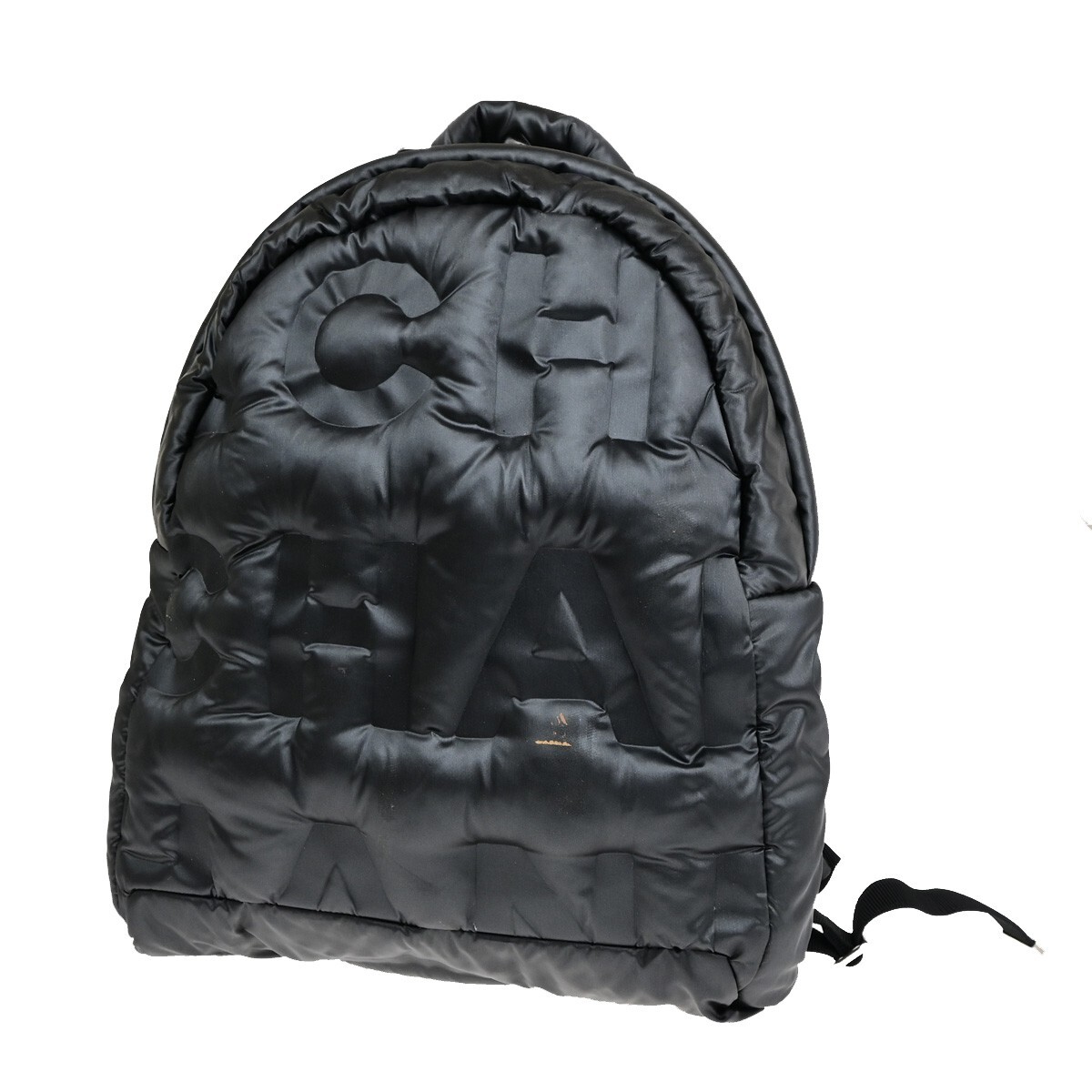 CHANEL Doudoune Backpack Embossed Nylon Leather Gray Black  display picture 1