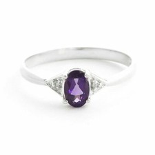 0.44 CT Natürlich Lila Amethyst Und Diamanten Solitaire Ring 10k Weiss Gold