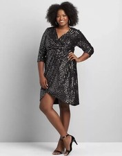 LANE BRYANT Faux Wrap SEQUIN VELVET SHEATH DRESS SZ 18 Holiday cocktail