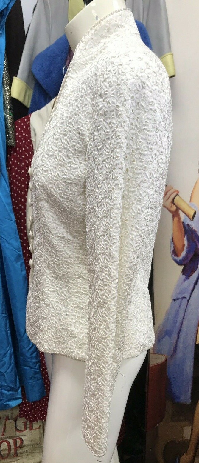 CAROLINE CHARLES Cream Brocade Vintage Jacket - Wedding/Occasion Size 10 UK 6