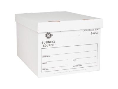 Business Source Storage Boxes Ltr/Legal 650 lb 12''x15''x10'' 12/CT White 26758