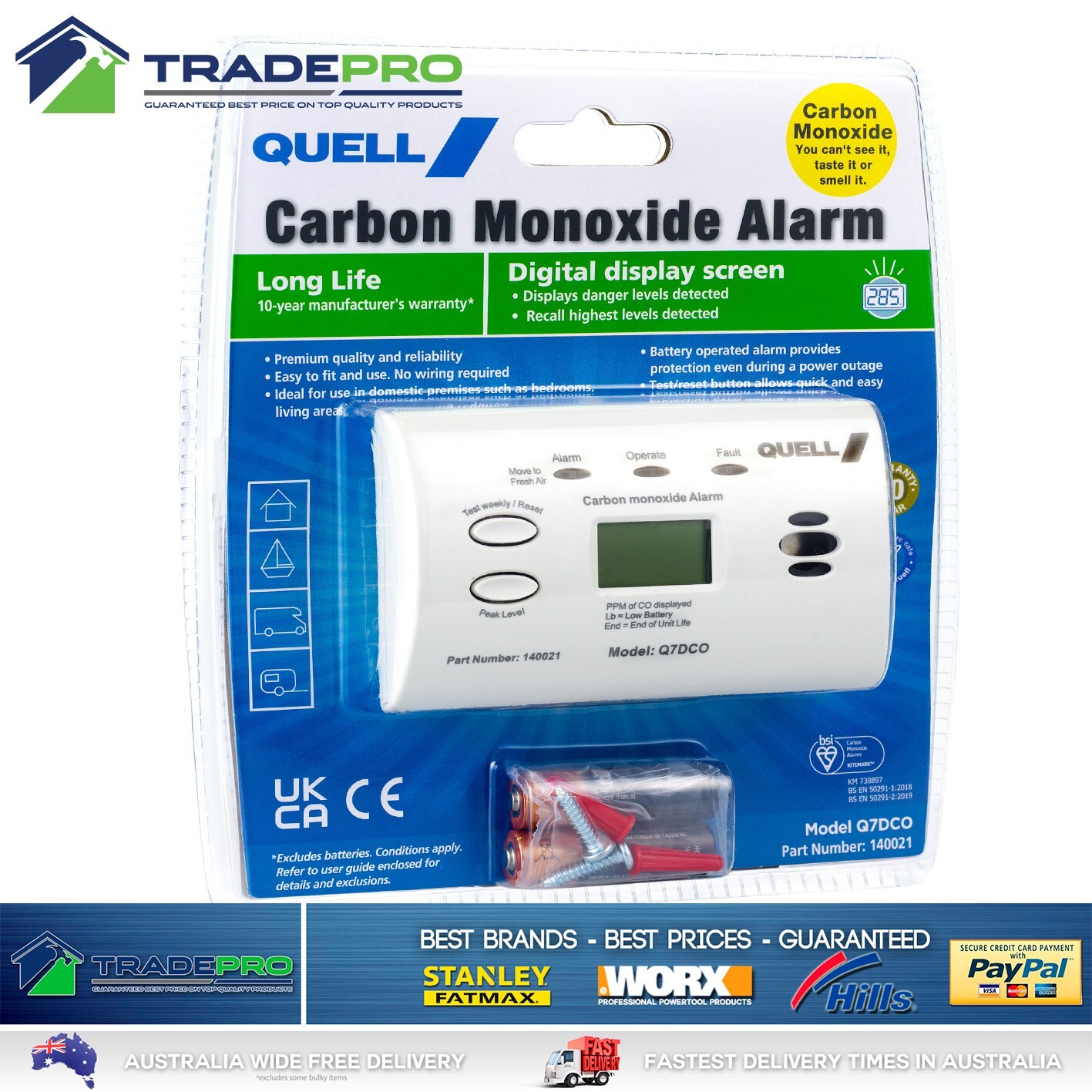 Quell PD04 Digital Display Carbon Monoxide Alarm for sale online eBay