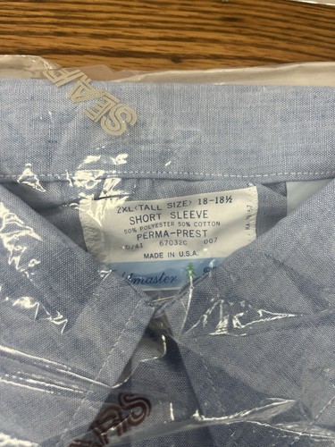 Camisa Sears Manga Corta Perma-Prest Para Hombre Azul Abotonada Talla 2XL Nueva - Imagen 4 de 6